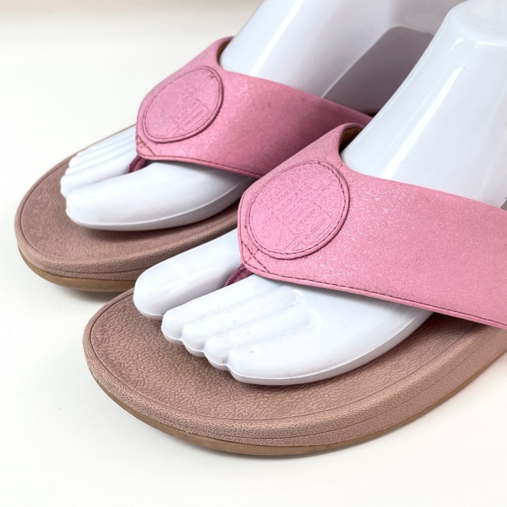 FitFlop Demelza Pink Shimmer Logo Toe Post Wedge Sandal Size 9 - Picture 3 of 11